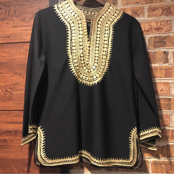 Black Tunic Top Nicoblu Noor Long Black Tunic Dress With Gold Embellishment Black Tunic Top Nicoblu Noor Long Black Tunic Dress With Gold Embellishment